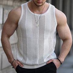 Summer New Men's Sleeveless T-shirt Sleeveless Slim Knit Vest Men's Tank Top Sexy Hollow Through Men's Vest FugeesTee Sportswear