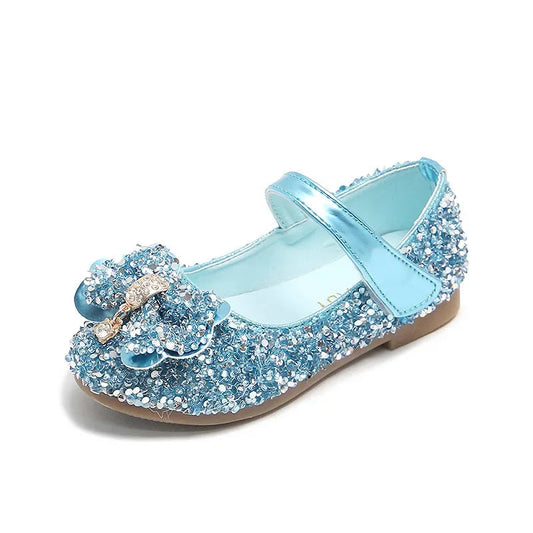 Fashion Girls Shoes Kids Flats Shoes Sequins Rhinestone Princess With Butterfly-Knot Flats Shoes For Students