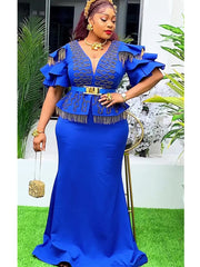 Plus Size African Party Dresses for Women 2025 New Fashion Dashiki Ankara Wedding Evening Gown Elegant Turkey Muslim Maxi Dress SHOWLU FASHION STORE