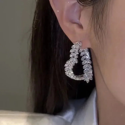 Korean Style Light Luxury Niche Design Sense Zircon Heart Wheat Ear New Trendy Temperament Earrings for Girls Jewelry SHOWLU FASHION STORE