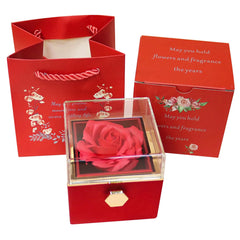Rotating Forever Rose Jewelry Box Preserved Flowers Proposal Ring Case Gift for Mom Wife Girlfriend Grandma SHOWLU FASHION STORE
