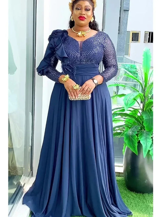 Sequin Elegant African Dresses for Women 2025 New Africa Clothing Plus Size Wedding Party Long Dress Dashiki Ankara Outfits Robe SHOWLU FASHION STORE