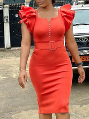 Elegant Spring Summer V Neck Dresses for Women Rhinestone Decor Ruffle Sleeve Party Dress Fashionable and Stylish Look SHOWLU FASHION STORE