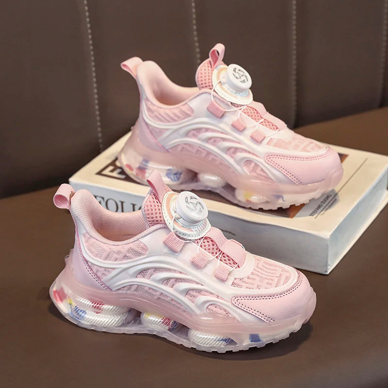 Girls new breathable mesh surface rotating button thick soled air cushion student running shoes non-slip sneakers for boys SHOWLU FASHION STORE
