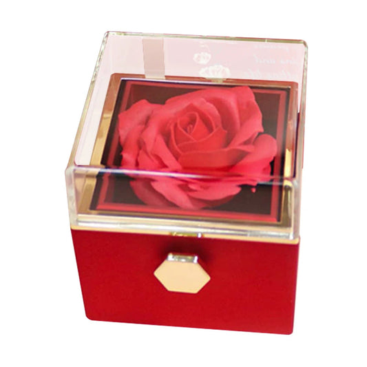 Rotating Forever Rose Jewelry Box Preserved Flowers Proposal Ring Case Gift for Mom Wife Girlfriend Grandma SHOWLU FASHION STORE