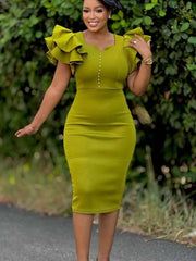 Elegant Spring Summer V Neck Dresses for Women Rhinestone Decor Ruffle Sleeve Party Dress Fashionable and Stylish Look SHOWLU FASHION STORE