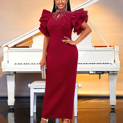 Luxury Party Dresses for Women O Neck Ruffles Sleeve Beaded Sheath Package Hips Ankle Length Elegant Birthday Dinner Vestidos SHOWLU FASHION STORE