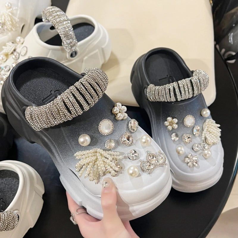 Gradient Color Charms Sandals 2024 New Clog Shoes Outdoor Women Slippers Thick Sole High Quality Summer Sandals For Girls SHOWLU FASHION STORE
