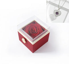 Rotating Rose Gift Box Acrylic Ring Necklace Preserved Flower Jewelry Box For Girlfriend Mother Valentine's Day Christmas Gifts SHOWLU FASHION STORE