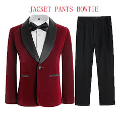Children Formal Jacket Pants Bowtie 3PCS Photograph Suit Kids 1Year Birthday Party Dress Boys Wedding Performance Evening Set SHOWLU FASHION STORE