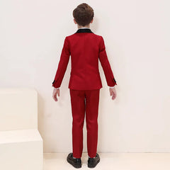 Children's Red Formal Suit Set Boy's Wedding Birthday Host Performance Photography Costume Kids Blazer Pants Outfit SHOWLU FASHION STORE