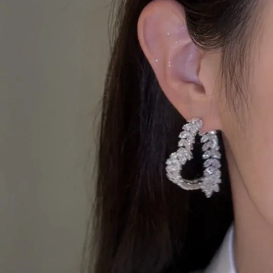 Korean Style Light Luxury Heavy Industry Love Niche Design Full of Zircon Leaves High-end Earrings for Women Jewelry. SHOWLU FASHION STORE