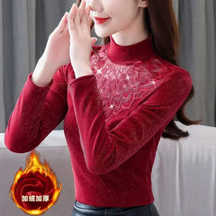 Women Blouse Turtleneck Lace Shirt Women's Mesh Blusas Ropa De Mujer SHOWLU FASHION STORE