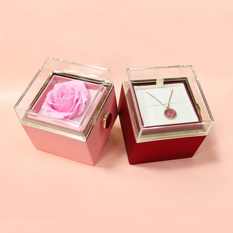 1PC Rotating Eternal Rose Flower Jewelry Box Ring Earrings Necklace Storage Boxes Wedding Valentine's Day Gift Boxes for Lovers SHOWLU FASHION STORE