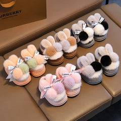 Winter Children Home Slippers Cover Heels Cute Hairball Girls Shoes Soft Non-slip Indoor Baby Boys Cotton Slippers Zapatos Niña SHOWLU FASHION STORE
