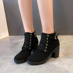 New Spring Winter Women Pumps Boots High Quality Lace-up European Ladies Shoes PU High Heels Boots Fast Delivery Platform Boots SHOWLU FASHION STORE