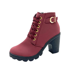 New Spring Winter Women Pumps Boots High Quality Lace-up European Ladies Shoes PU High Heels Boots Fast Delivery Platform Boots SHOWLU FASHION STORE