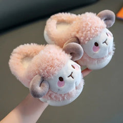 Cute Goat Graphic Home Slipper for Boy Girls Winter Warm Plush Kids Slippers 3-10Y Children's Soft Sole Girls Shoes SHOWLU FASHION STORE