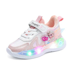 Disney LED Casual Sneakers Pink Purple For Summer Girls Frozen Elsa Princess Print Outdoor Shoes Children Lighted Non-slip Shoes SHOWLU FASHION STORE