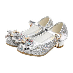 Princess Kids Leather Shoes for Girls Flower Casual Glitter Children High Heel Girls Shoes Butterfly Knot Gold Silver SHOWLU FASHION STORE