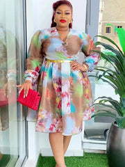 Elegant African Dresses for Women 2024 New Spring Print Africa Clothing Plus Size Evening Party Dress Dashiki Ankara Outfit Robe SHOWLU FASHION STORE