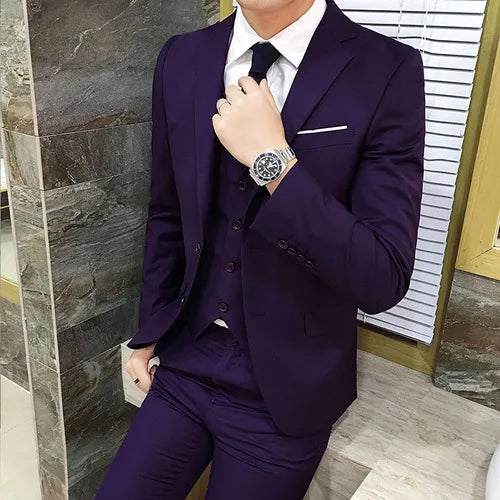 Suit Vest Pants 3 Pcs Set / 2023 Fashion New Men's Casual Boutique Business Solid Color Wedding Groom Suits Trousers Waistcoat SHOWLU FASHION STORE