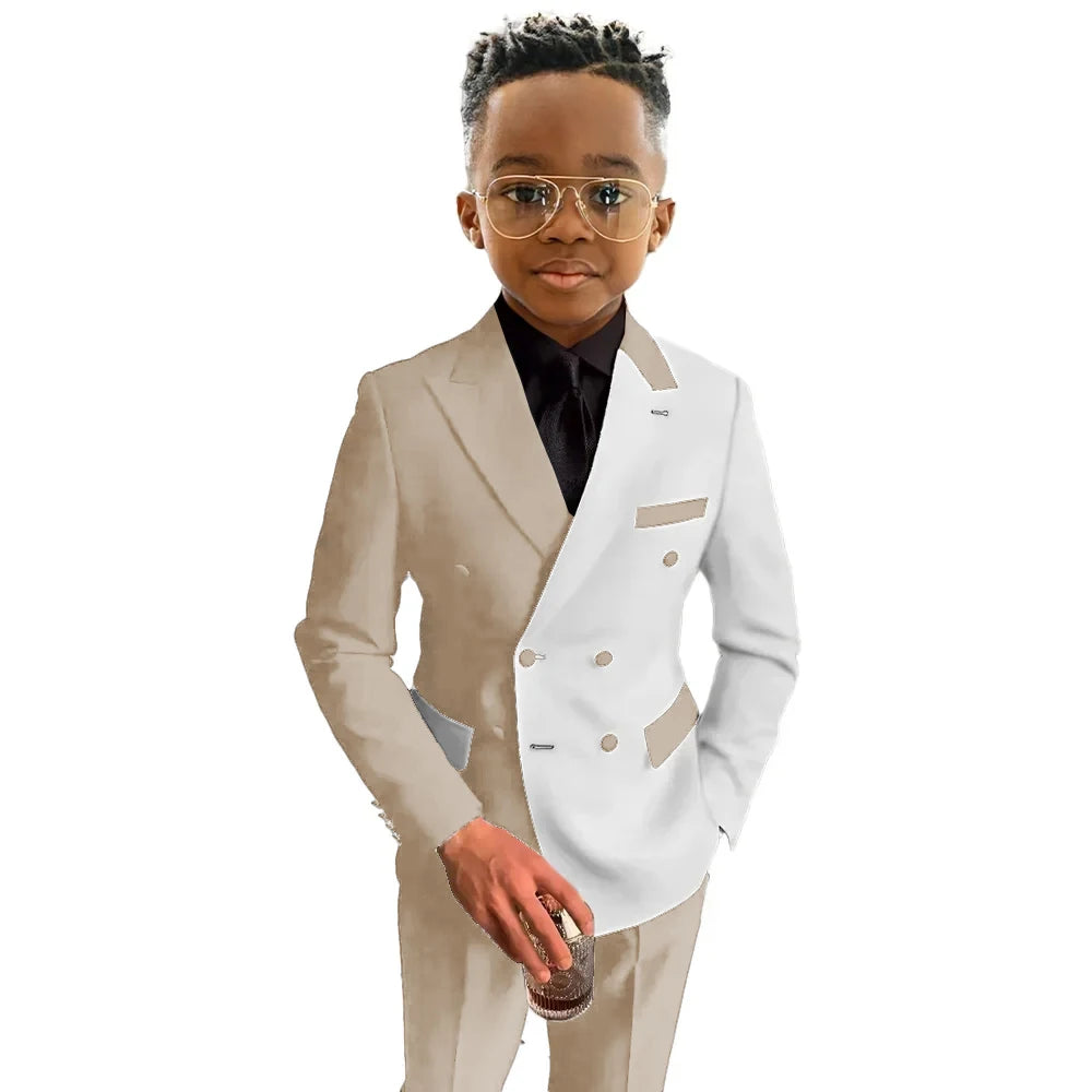 Boys Suit Fashion Wedding Tuxedo 2-piece Set Pointed Collar Jacket Double Breasted Blazer Pants for Party SHOWLU FASHION STORE