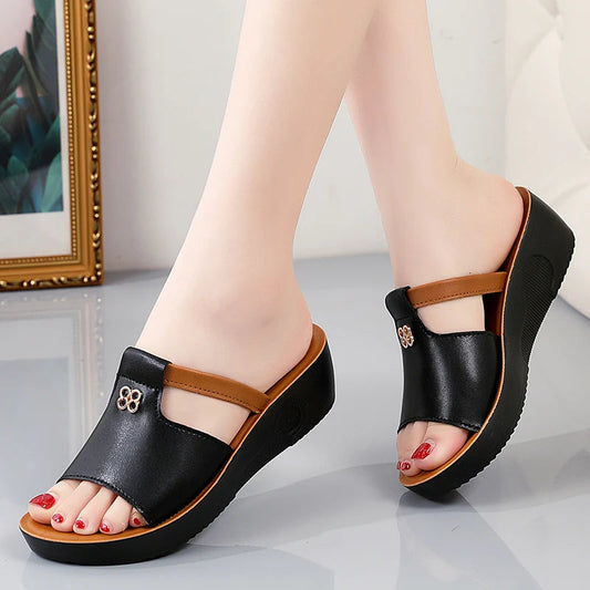 2024 Summer Women Wedge Sandals Premium Orthopedic Open Toe Sandals Vintage Anti-slip Leather Casual Female Platform Retro Shoes SHOWLU FASHION STORE