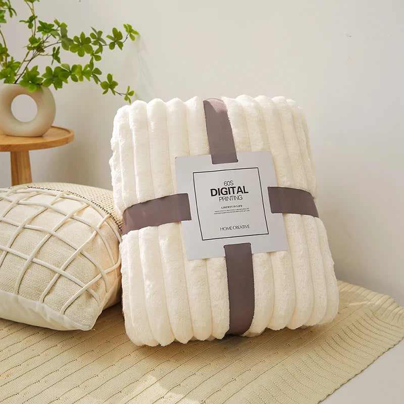 Solid Color Coral Velvet Blanket Soft Double-sided Thicken Bed Cover Office Car Plush Warm Blanket Fluffy Sofa Throw Lap Blanket SHOWLU FASHION STORE