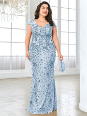 Lucyinlove Plus Size Elegant Blue Evening Dress For Women 2024 Luxury Long Mermaid Formal Sequins V-neck Prom Wedding Party Gown SHOWLU FASHION STORE