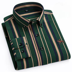 Plus size 6XL 100%cotton korean fashion long-sleeve shirts for men slim fit formal plain shirt striped houndstooth plaid clothes SHOWLU FASHION STORE