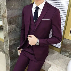 Suit Vest Pants 3 Pcs Set / 2023 Fashion New Men's Casual Boutique Business Solid Color Wedding Groom Suits Trousers Waistcoat SHOWLU FASHION STORE