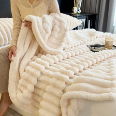 A-Class Rabbit Plush Blanket Solid Color Double-Sided Thickened Flannel Cover Blanket Bed Cover Office Plush Warm Nap Blanket SHOWLU FASHION STORE