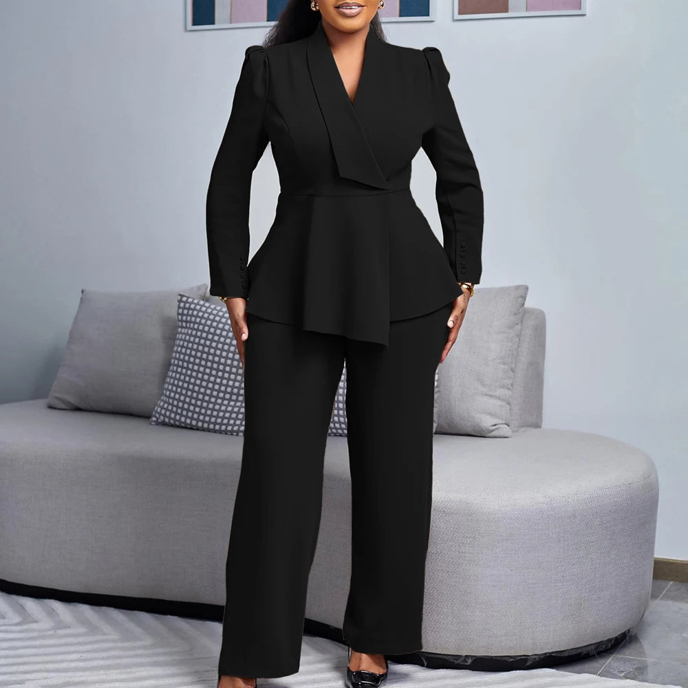2 Two Piece Wide Leg Pant Suit for Women Formal Pants Set Elegant Wedding Party Dress Office Work Business Outfits Formal Wear SHOWLU FASHION STORE