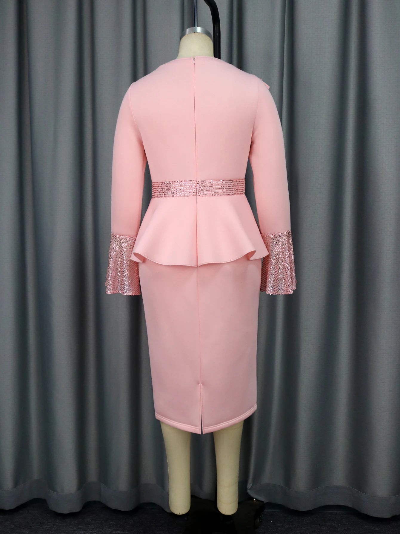 Church Dresses for Women Elegant Ruffles Long Flare Sleeves Sequined Party Bodycon Peplum Classy Occasion African Wedding Guest SHOWLU FASHION STORE