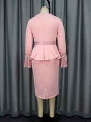 Church Dresses for Women Elegant Ruffles Long Flare Sleeves Sequined Party Bodycon Peplum Classy Occasion African Wedding Guest SHOWLU FASHION STORE
