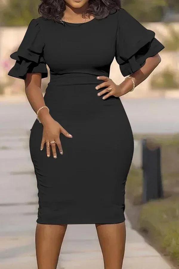 Chamliforve 2023 Dresses for Women Autumn Elegant Short Sleeve O-neck Plus Size Party Evening Bodycon Dress SHOWLU FASHION STORE