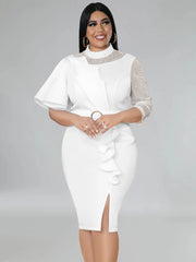 Plus Size White Dress for Women O Neck Beading Patchwork Peplum Bodycon Evening Birthday Event Party Gowns 4XL Outfits Summer SHOWLU FASHION STORE