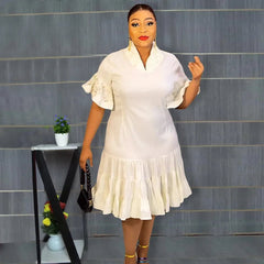 2024 New European and American  African Women Plus Size Five-point Sleeve Pleated Ruffled Dress African Clothes for Women SHOWLU FASHION STORE