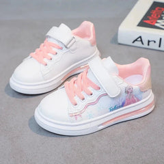 Disney spring and autumn new girls casual shoes Elsa princess students soft sole white shoes waterproof leather sneakers SHOWLU FASHION STORE