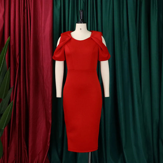 Elegant Dresses for Women O Neck Cold Shoulder Solid Package Hips Mid Calf Luxury Female Birthday Party Dinner Vestidos Mujer SHOWLU FASHION STORE
