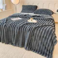 Solid color thickened wide striped multifunctional blanket, can be used as bed sheet cover blanket, nap blanket, pet blanket SHOWLU FASHION STORE