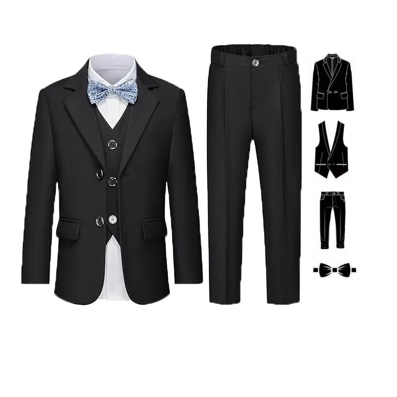 4 Pieces Pink Jacket Vest Pants Bowtie Children Skinny Dress Gentleman Kids Photograph Suit Boys Graduation Performance Costume SHOWLU FASHION STORE
