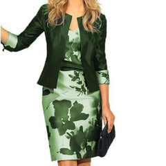 2 Pcs/Set Women Coat Dress Suits Set Floral Print Sheath Midi Dress Open Stitch Dress Suit Jacket Women Outfit Set SHOWLU FASHION STORE