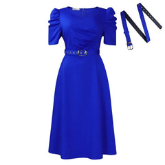 Women Pleated A Line Dresses V Neck Short Sleeves Classy Elegant Office Modest African Female Church Dress Spring Fashion 2025 SHOWLU FASHION STORE