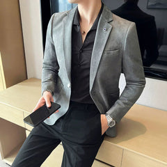 New Fashion Suit Coat Men's Slim Fit Deerskin Velvet Elegant Luxury Blazer Coat Business Casual Wedding Plus Size Suit 4XL-S SHOWLU FASHION STORE