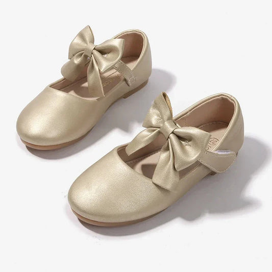3-12 Christmas Party Dress Girls Gold Shoes with Bow Princess Dresses Barbie Shoes for Girls White Wedding Ceremony Girls' Shoes
