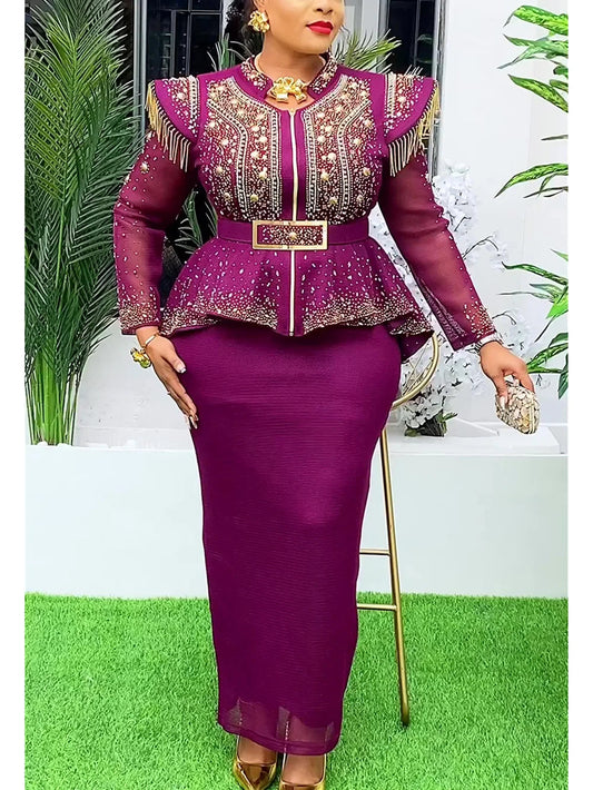 African Clothes for Women 2 PCS Sets Tops And Skirts Suits Dashiki Ankara Turkey Outfits Gown Plus Size Wedding Party Dresses SHOWLU FASHION STORE