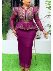 African Clothes for Women 2 PCS Sets Tops And Skirts Suits Dashiki Ankara Turkey Outfits Gown Plus Size Wedding Party Dresses SHOWLU FASHION STORE