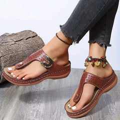 2023 Summer Women Wedge Sandals Premium Orthopedic Open Toe Sandals Vintage Anti-slip Leather Casual Female Platform Retro Shoes SHOWLU FASHION STORE
